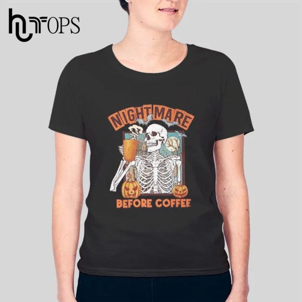 Funny Skeleton Halloween Nightmare Before Coffee T-Shirt