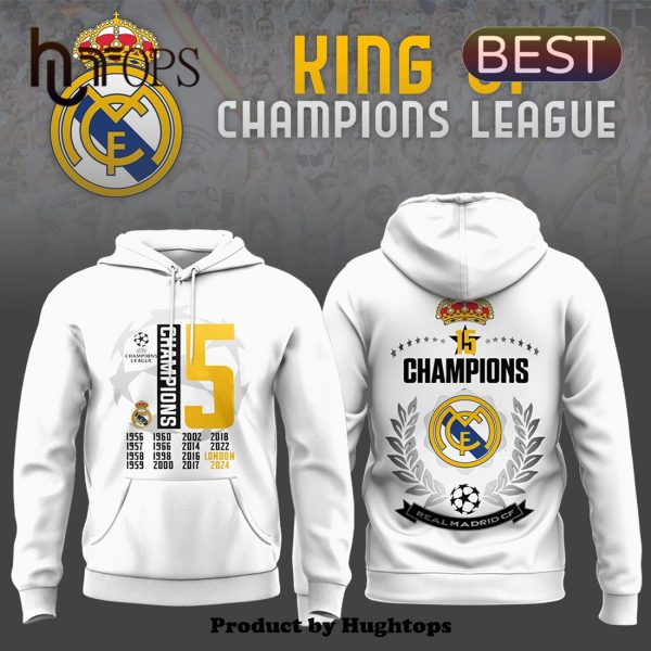 15 Champions League Real Madrid London24 White Hoodie, Cap