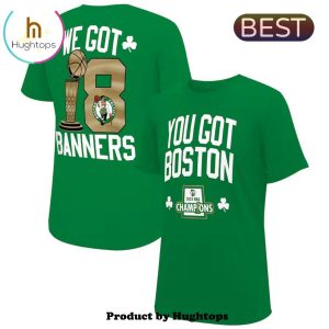 Boston Celtics 2024 NBA Finals Champions 18 Banners Kelly Green Shirt