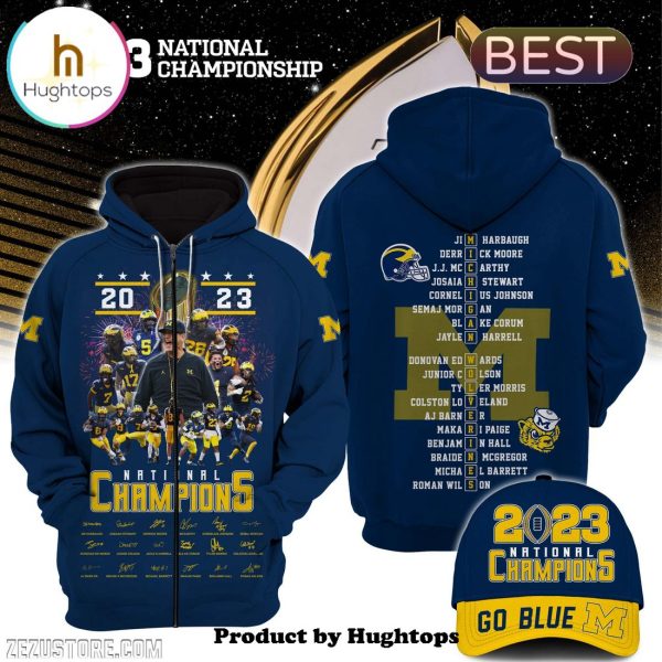 Michigan Wolverines 2023 Football National Championship Navy Hoodie, Cap