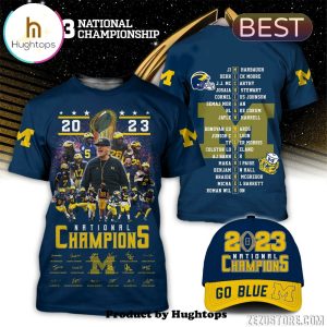 Michigan Wolverines 2023 Football National Championship Navy T-Shirt, Cap