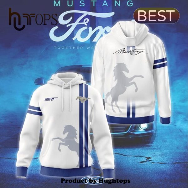 Mustang Ford Sports White Printed Hoodie