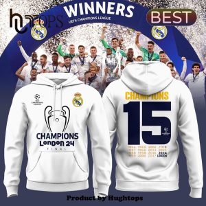 Real Madrid – 15 Champions League London24 White Hoodie, Cap