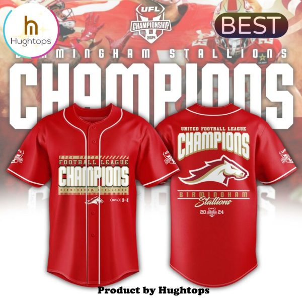 UFL Birmingham Stallions Red 2024 Champions Baseball Jersey