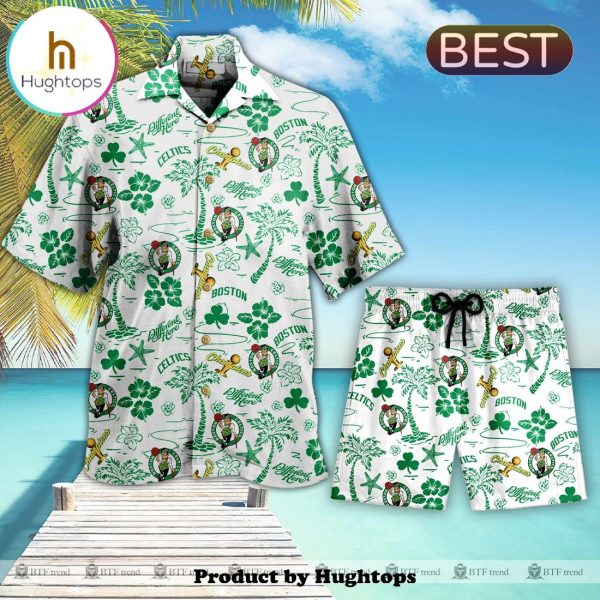 Boston Celtics 23 24 NBA Champions White Coconut Tree Hawaiian Shirt