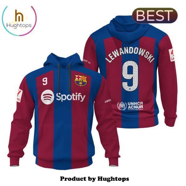 Lewandowski Barcelona 2024 Football Team Navy Hoodie