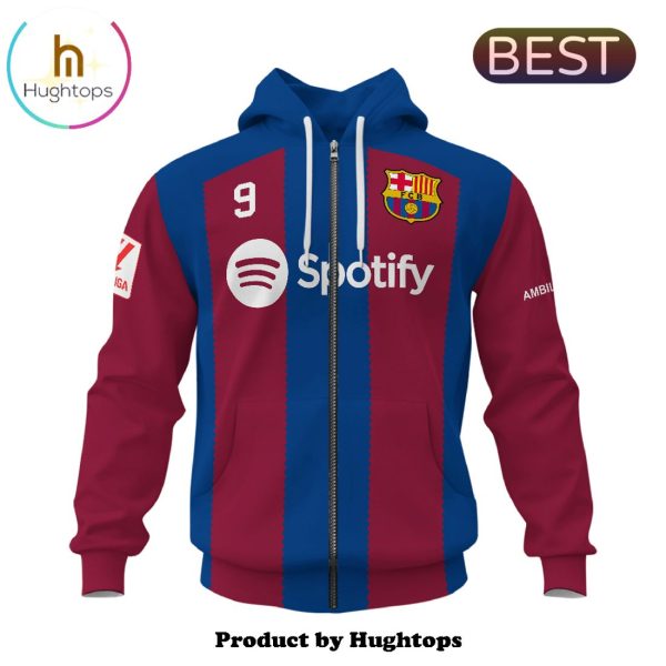 Lewandowski Barcelona 2024 Football Team Navy Hoodie