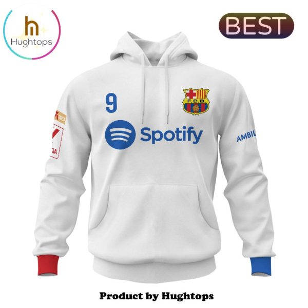 Lewandowski Barcelona 2024 Football Team White Hoodie