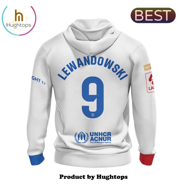 Lewandowski Barcelona 2024 Football Team White Hoodie