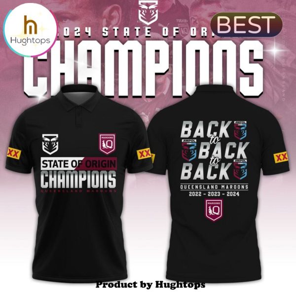 Queensland Maroons 2024 League Back To Back Black Polo Shirt