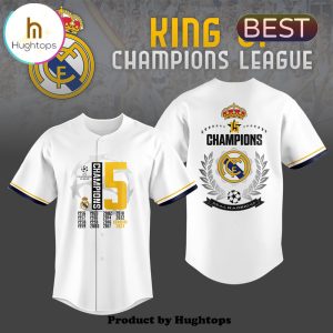 Real Madrid King Of Champions League White Baseball Jersey