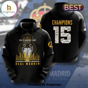 Real Madrid Premium 15th Champions Signatures Black Hoodie