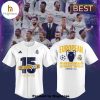 Real Madrid We Are The Champions Of Europe White Baseball Jersey