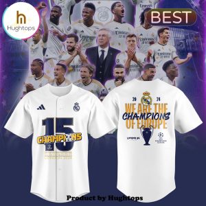 Real Madrid We Are The Champions Of Europe White Baseball Jersey